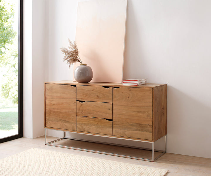 Sideboard Regular 140x39 cm Akazie Natur 3 Schübe 2 Türen