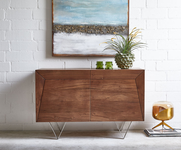 Sideboard Wyomie 115x45 cm Akazie Braun Edelstahl