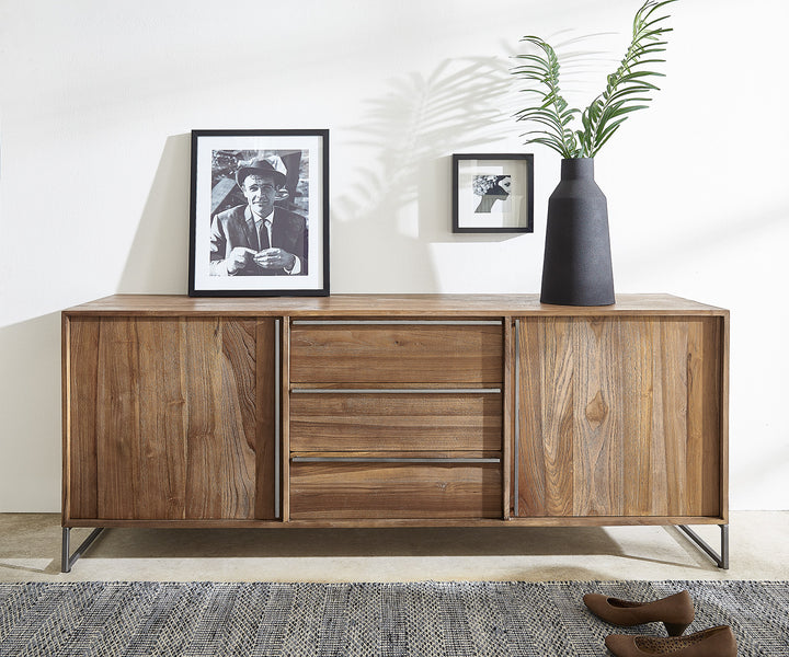 Sideboard Teca 175x45 cm Natur Teak 2 Türen 3 Schubfächer