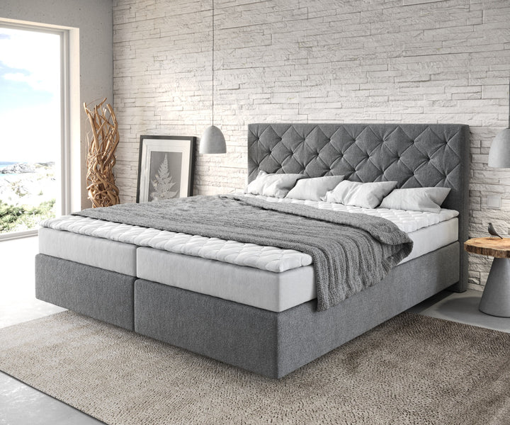 Boxspringbett Sweet-Dream 180x200 cm Mikrofaser Anthrazit mit Matratze und Topper