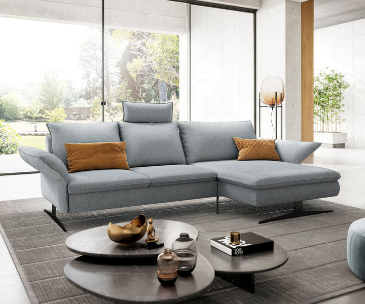 Ecksofa Nero 300 x 190 cm Flachgewebe Pastelblau Recamiere rechts