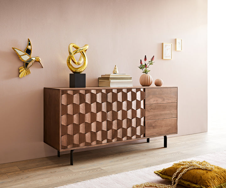 Sideboard Fabio 145 cm Akazie Braun 2 Türen 3 Schubfächer L-Fuß