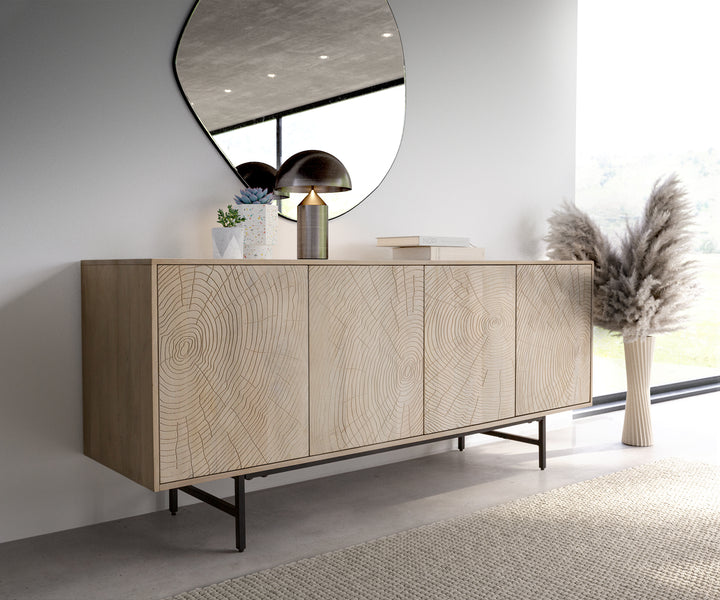 Sideboard Abadi 180 cm Mango White Wash Metall Schwarz 4 Türen