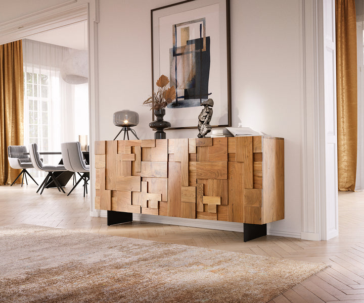 Sideboard Quadrada 175 cm Akazie Natur 3 Türen Fuß schwebend Metall Schwarz